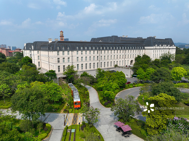 广东省东莞市大朗镇松山湖风景区桃源公园华为溪流背坡村航拍图片素材