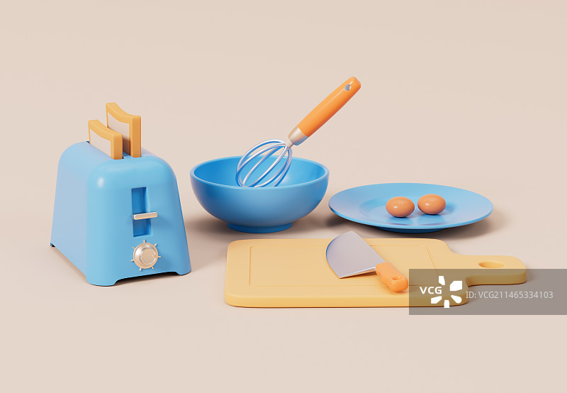 卡通厨房餐具3D渲染图片素材