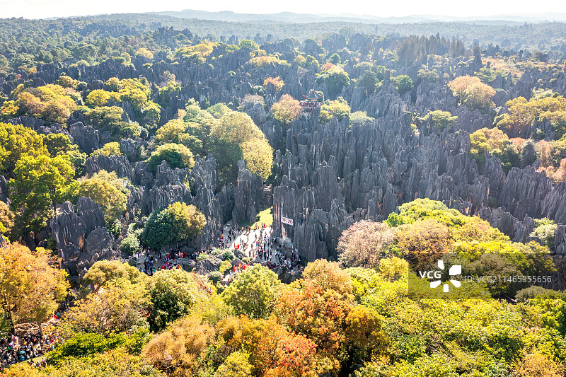 航拍石林主景区  石林胜景  望峰亭  秋色图片素材