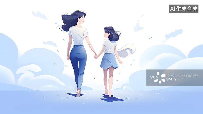 【AI数字艺术】母亲带孩子玩耍插画图片素材