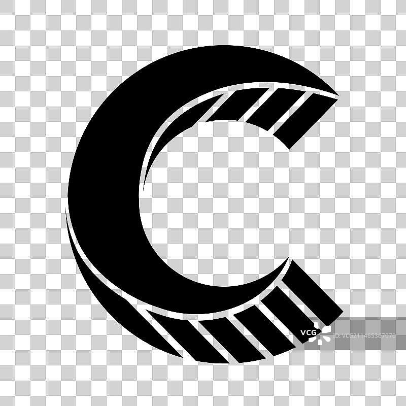 黑色抽象条纹扭曲字母C图标图片素材