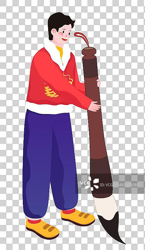 春节年俗插画腊月二十九贴对联人物矢量人物元素图片素材