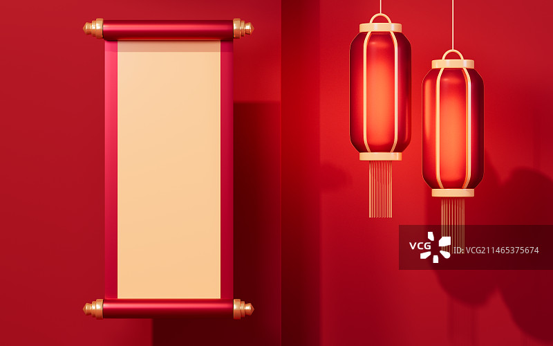 空白对联与国风背景3D渲染图片素材