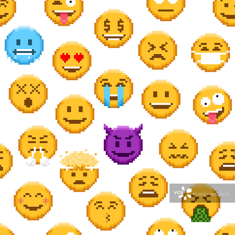 像素表情符号无缝图案8位背景图片素材