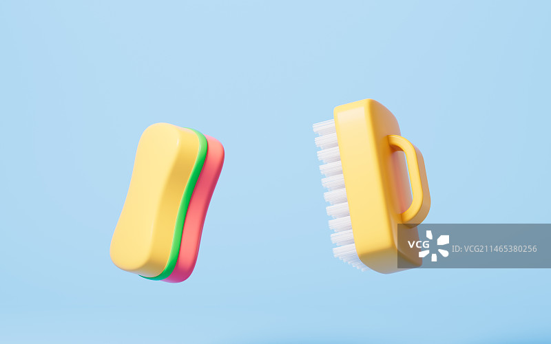 卡通海绵与刷子3D渲染图片素材