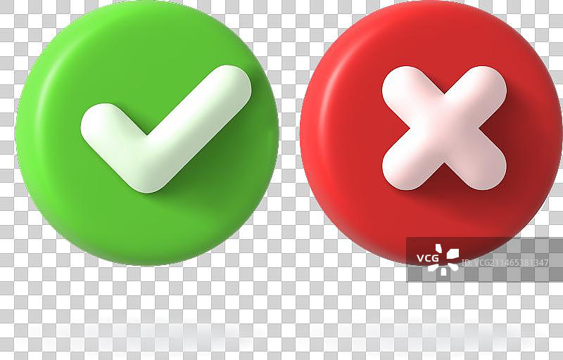 圆形对勾和叉号的3D渲染图片素材