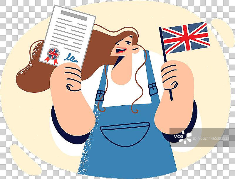 女人手拿英国签证和证书图片素材