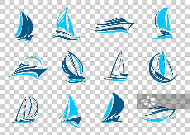 游艇航海运动和旅行图标集图片素材