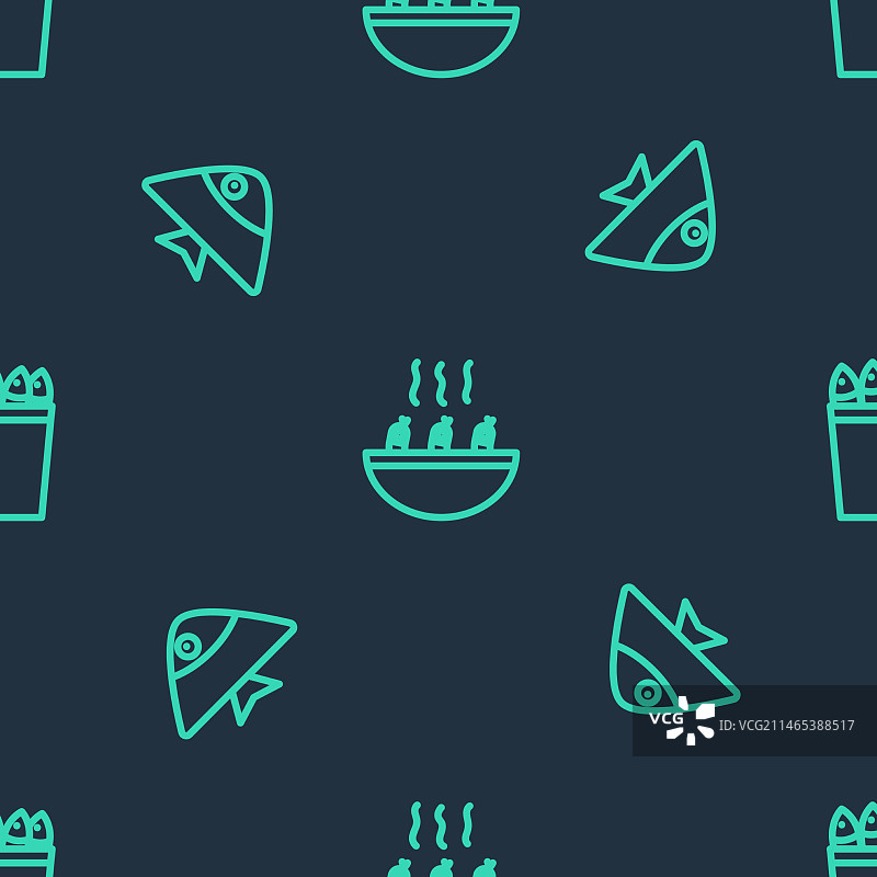 虾仁鱼汤和钓鱼线性图标图片素材