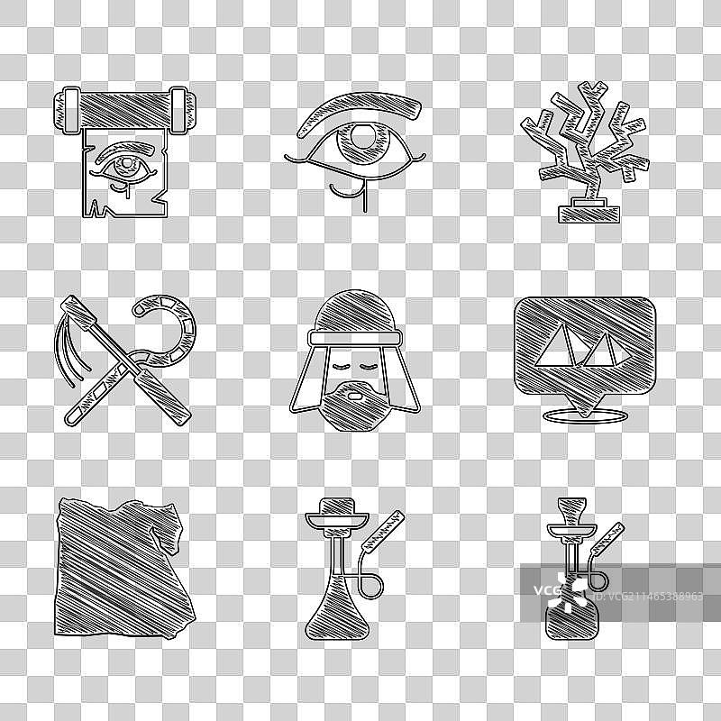 埃及男子水烟金字塔地图套装图片素材