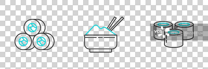 碗装寿司米饭和筷子线稿图片素材