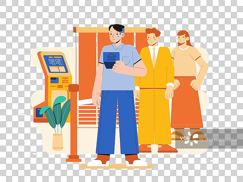 排队等候银行出纳员的顾客图片素材