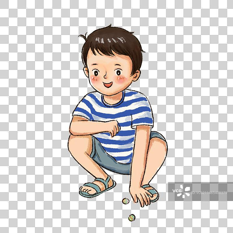 童年打弹珠男孩免抠人物插画元素图片素材
