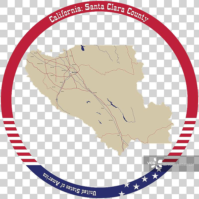 美国加利福尼亚州圣克拉拉县地图图片素材