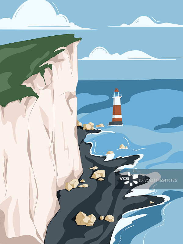 悬崖边的大海和灯塔图片素材