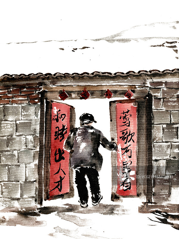 开门的老人图片素材