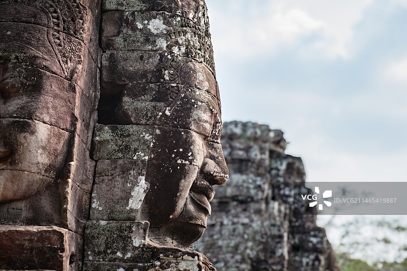 高棉的微笑Khmer Smile, Buddha Statues in Bayon Temple图片素材
