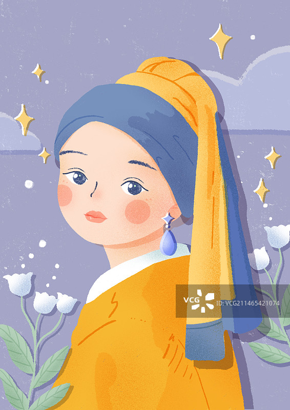 世界名画转插画 带珍珠耳环的女孩图片素材