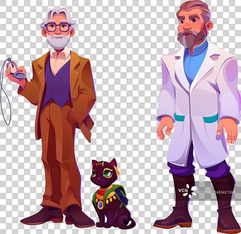 资深教授和埃及猫图片素材