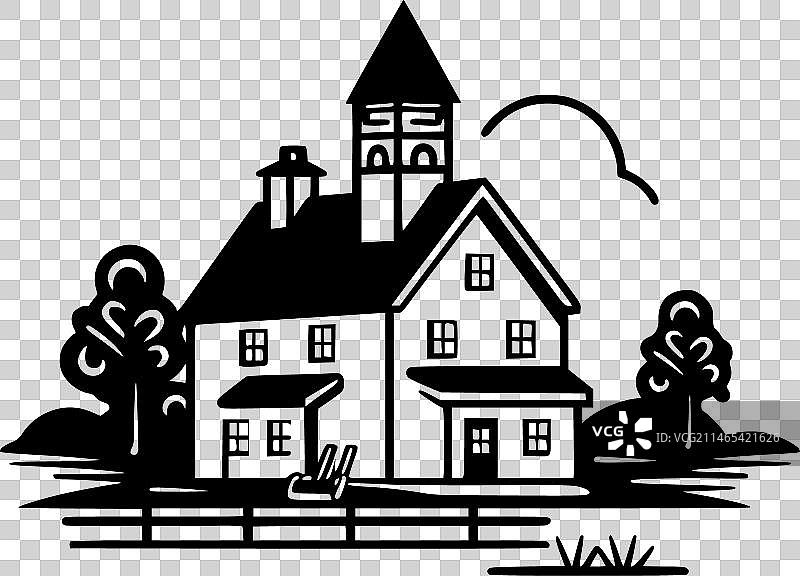 农舍-极简风格的简单轮廓图片素材