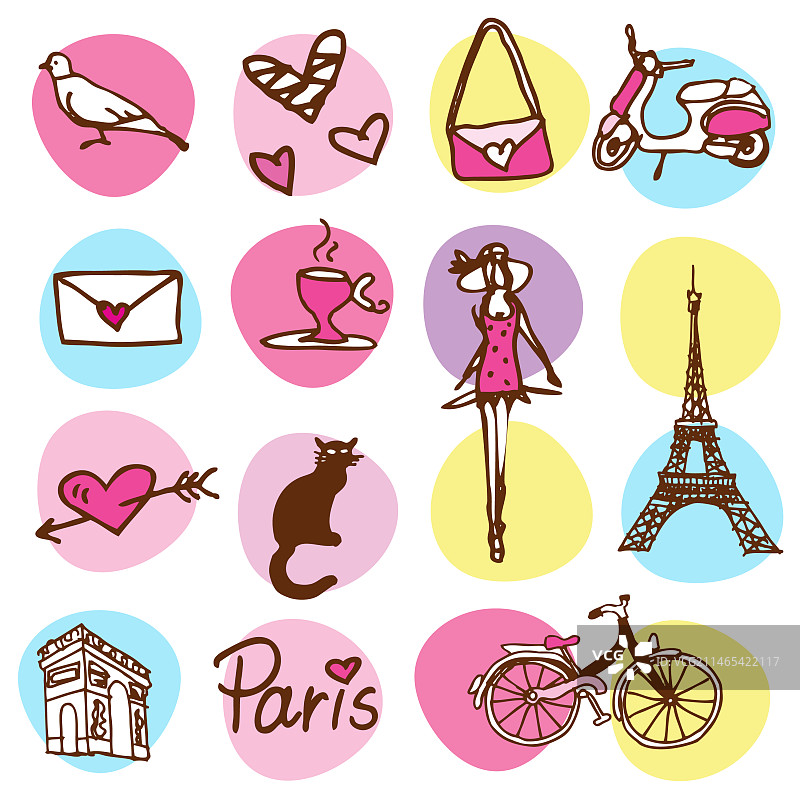 巴黎主题标签贴纸图标合集图片素材