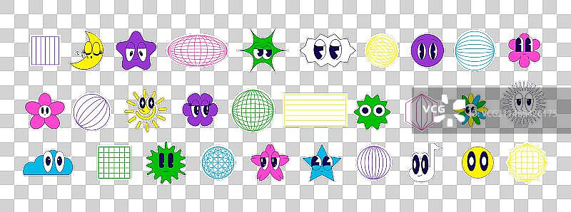 带有面部和抽象元素的有趣贴纸图片素材