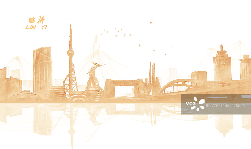 金色临沂建筑插画背景图片素材