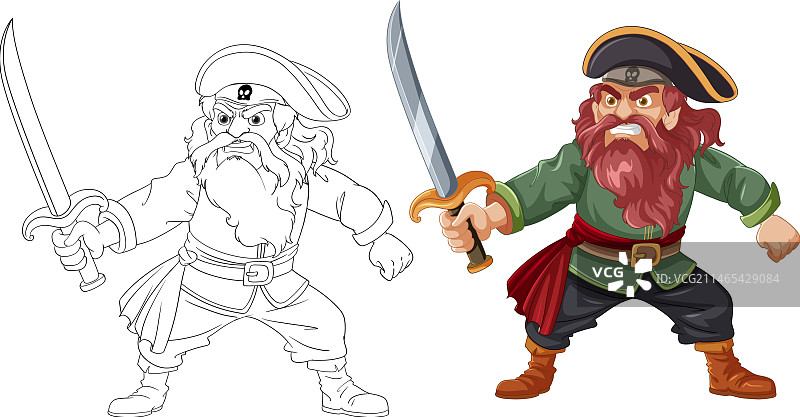 手持剑战斗的海盗卡通人物图片素材