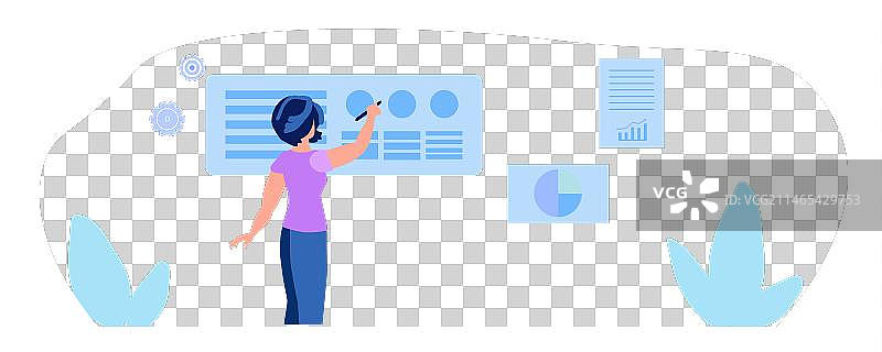 女孩在磁性白板上绘制图表图片素材