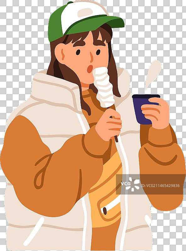 年轻女孩吃鱼糕串图片素材