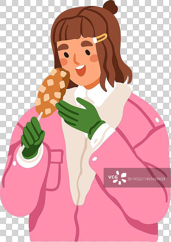 吃韩式快餐热狗的快乐女孩图片素材