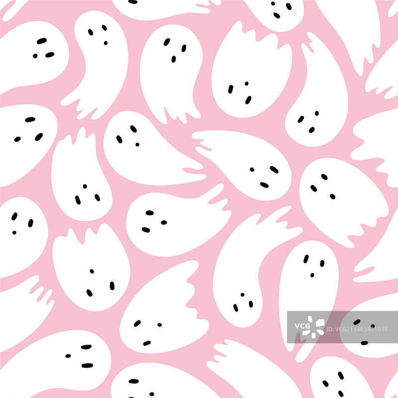 粉色可爱万圣节幽灵重复图案印花图片素材