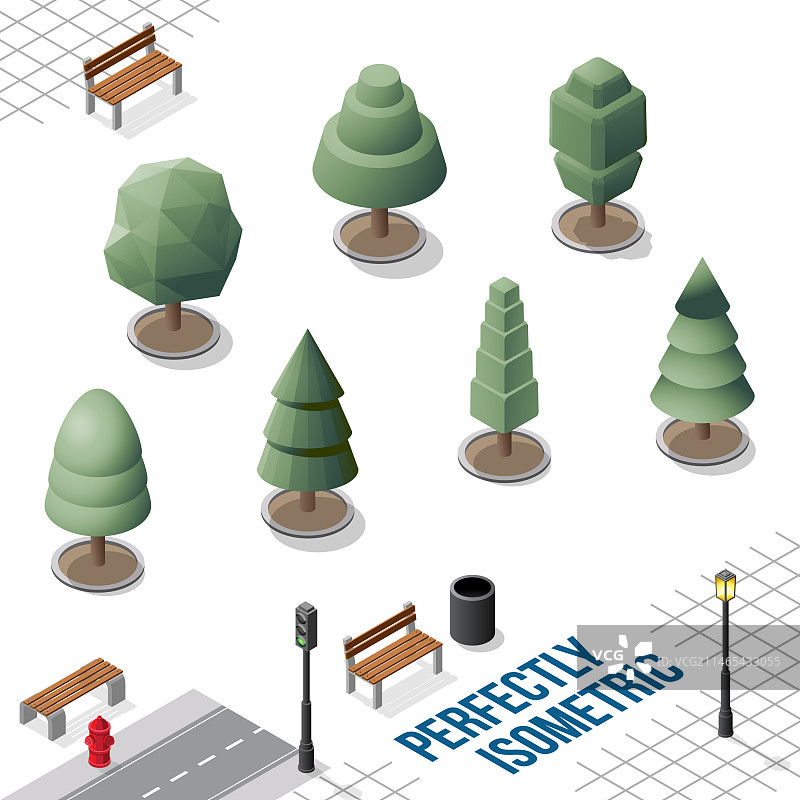 白色背景上的25个2.5D树木图片素材