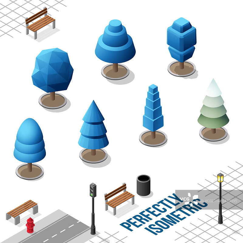 2.5D树木素材，29款，白色背景图片素材