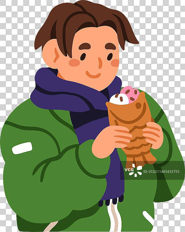 小孩快乐地吃着鲫鱼饼图片素材