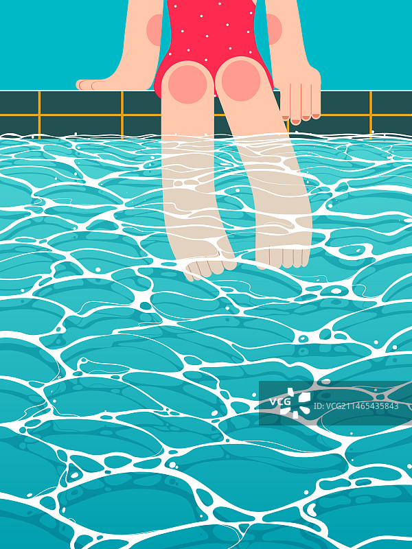 女孩坐在游泳池边图片素材