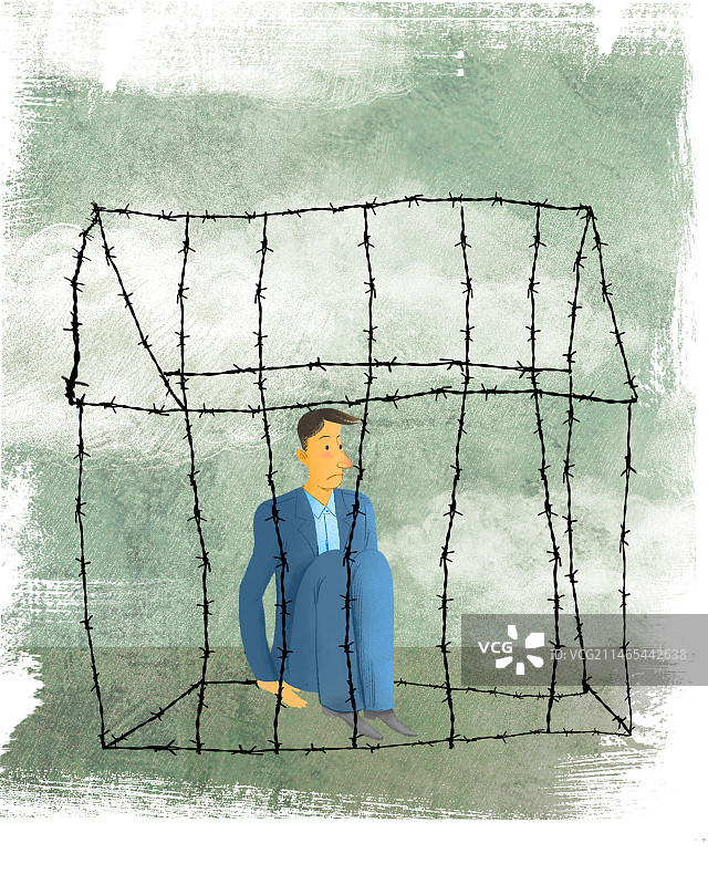 被房子困住的男商人图片素材