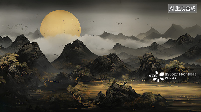 【AI数字艺术】黑金风装饰画电视背景墙图片素材