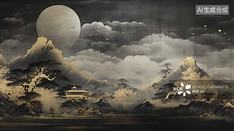 【AI数字艺术】黑金风装饰画电视背景墙图片素材