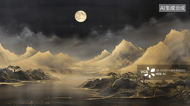 【AI数字艺术】黑金风装饰画电视背景墙图片素材