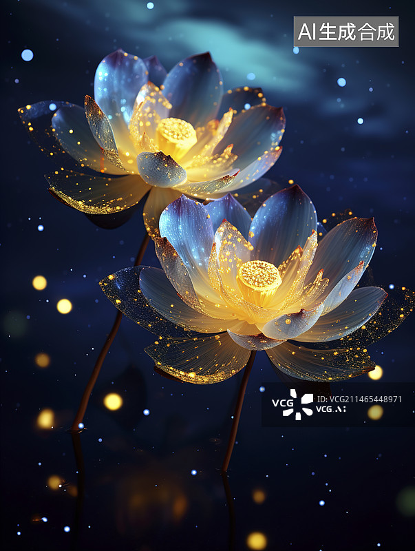 【AI数字艺术】晶莹剔透的莲花特写图片素材