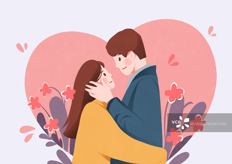 告白季情人节创意情侣清新扁平插画图片素材