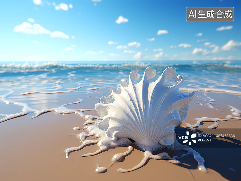 【AI数字艺术】海滩边奇异而美丽的贝壳图片素材