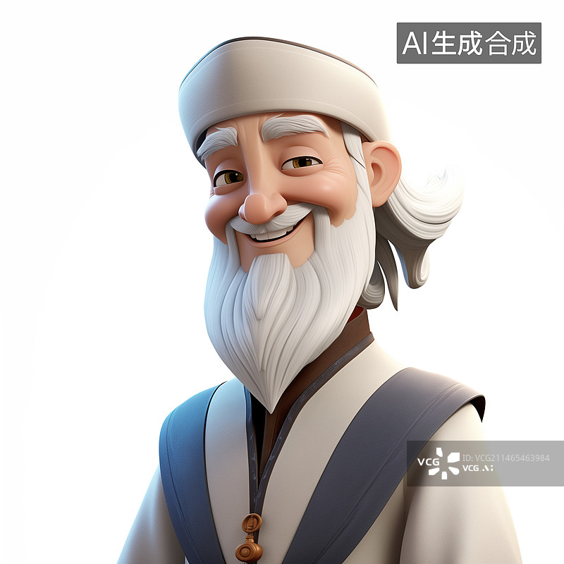 【AI数字艺术】3D，模型人偶，肖像设定，可爱的，古代人物，老中医，白胡子爷爷，商用，医疗，背景，健康，古代，元素图片素材