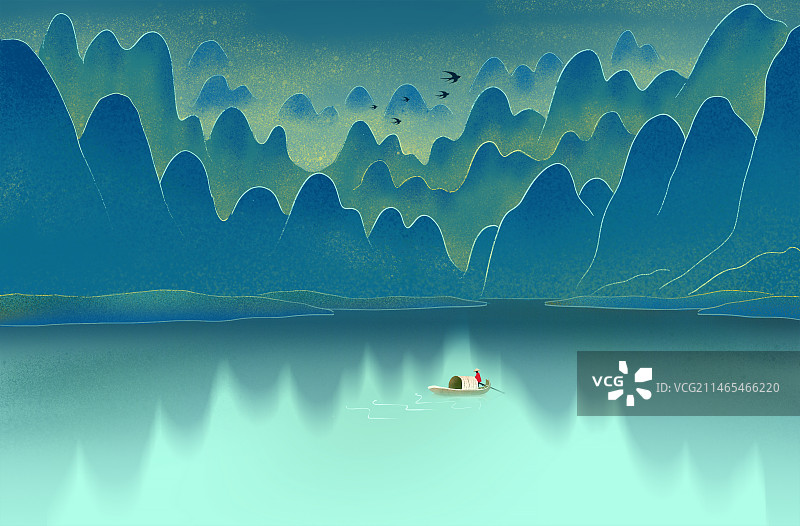 中国风古典水墨丹青山水风光 国风广西桂林山水图 意境山水画漓江风景图片素材