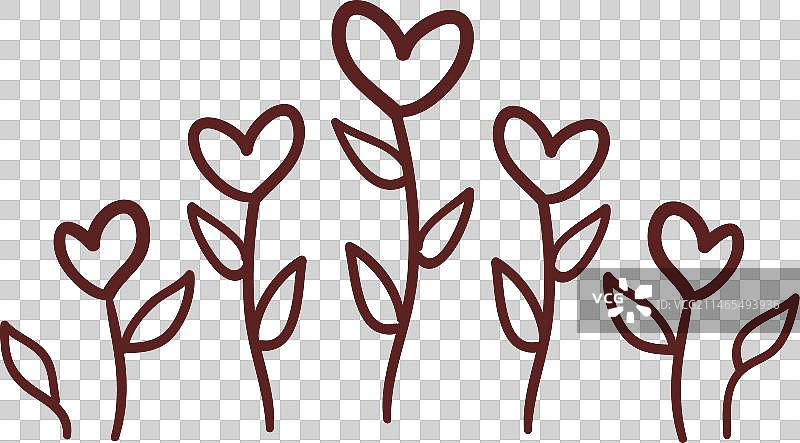 手绘心形植物装饰笔画图片素材