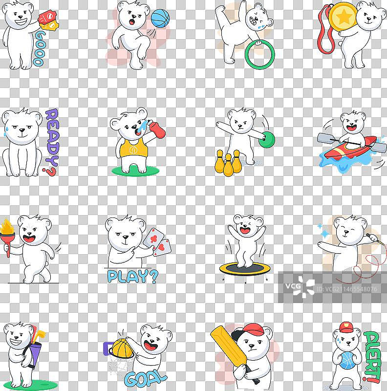 可爱的运动熊扁平贴纸合集图片素材