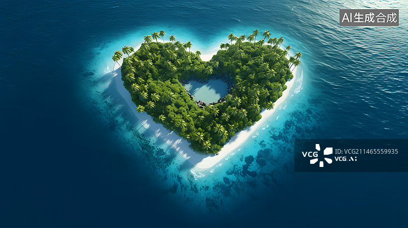 【AI数字艺术】心形海岛插画图片素材