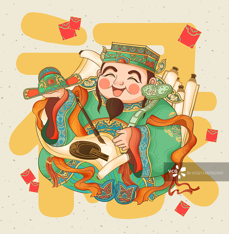 手绘禄神神话人物图片素材