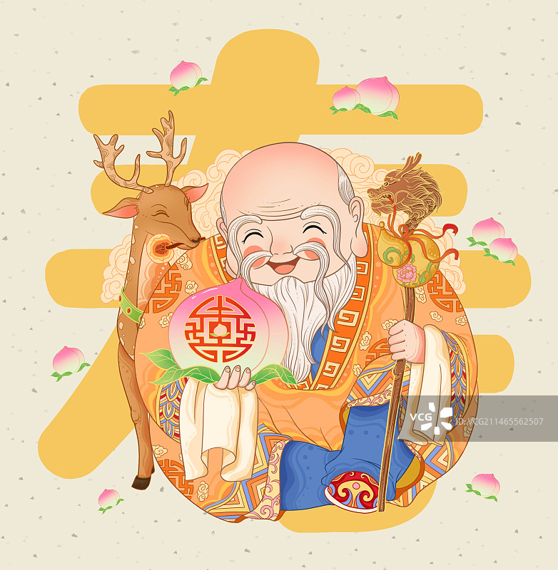 手绘寿星神话人物图片素材